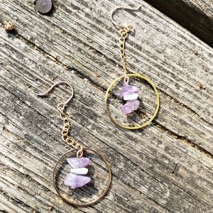 Handmade Geometric Purple Amethyst Gemstone Chain Earrings